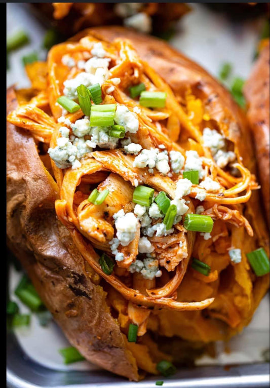 Buffalo Chicken Loaded Sweet Potato (GF)